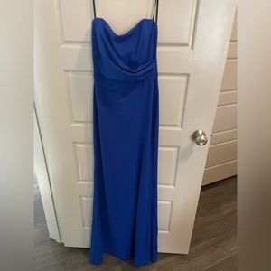 Strapless blue prom dress